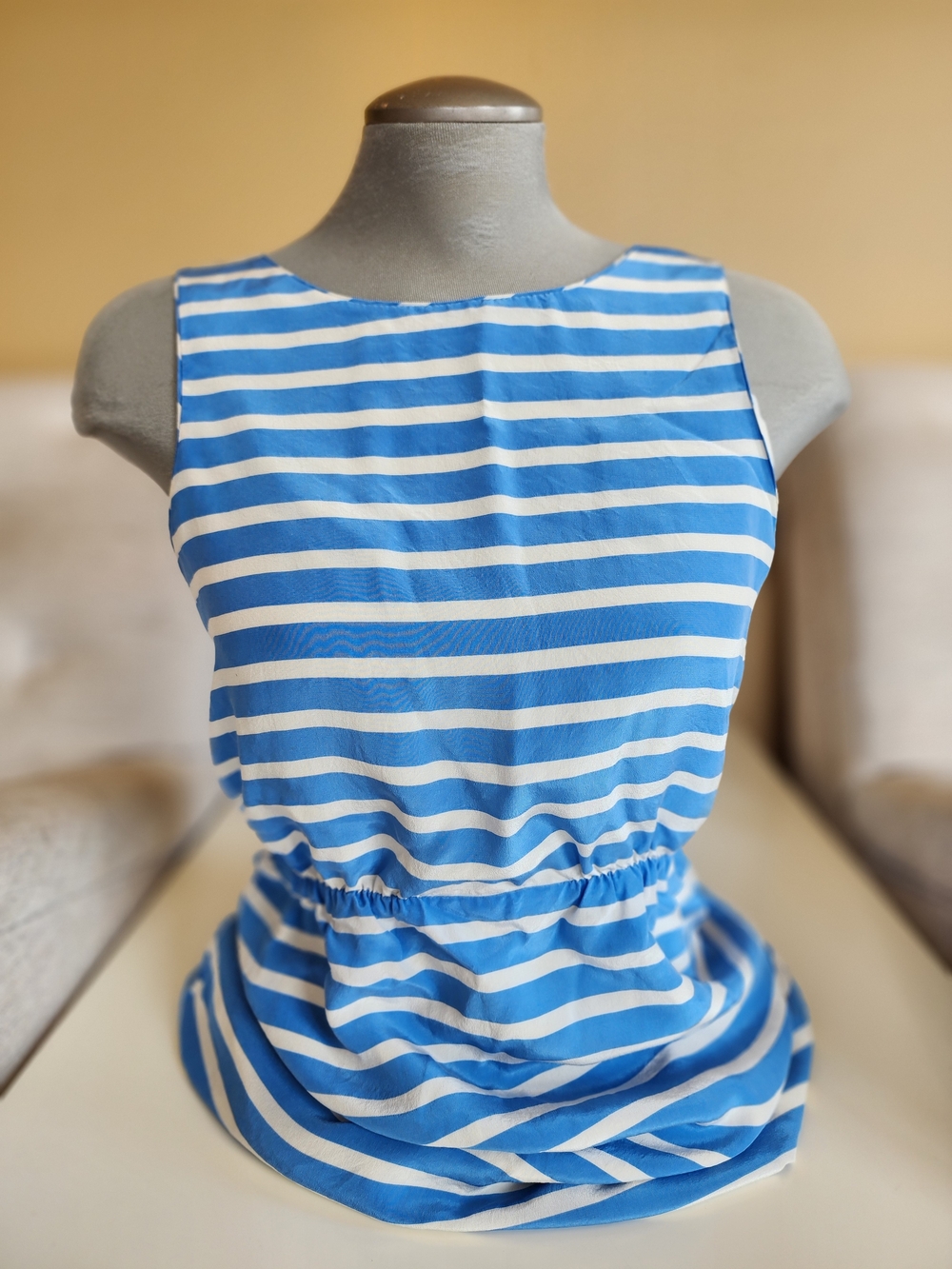 J.Crew 100% Silk Blue & White Striped Sleeveless Dress – Size 6 | Classic Summer